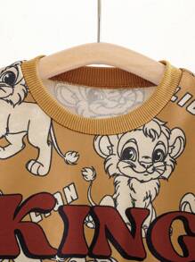 SHEIN Baby Boy Outfit With A Lion Print Pattern Round Neck Long Sleeve Sweatshirt And Sweatpants - Multicolor - View 4