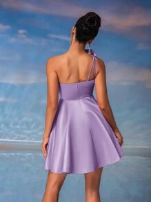 Lovelzi Elegant Fancy Pink 3D Floral One Shoulder Swing Peplum Cocktail Party Mini Dress, Semi Formal Prom Dress, For Birthday, Wedding Guest, Graduation Homecoming