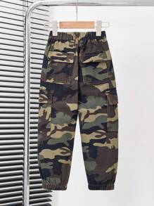 SHEIN Chàng trai trẻ Camo In Túi có nắp Quần jean - xanh quân đội - Xem 2