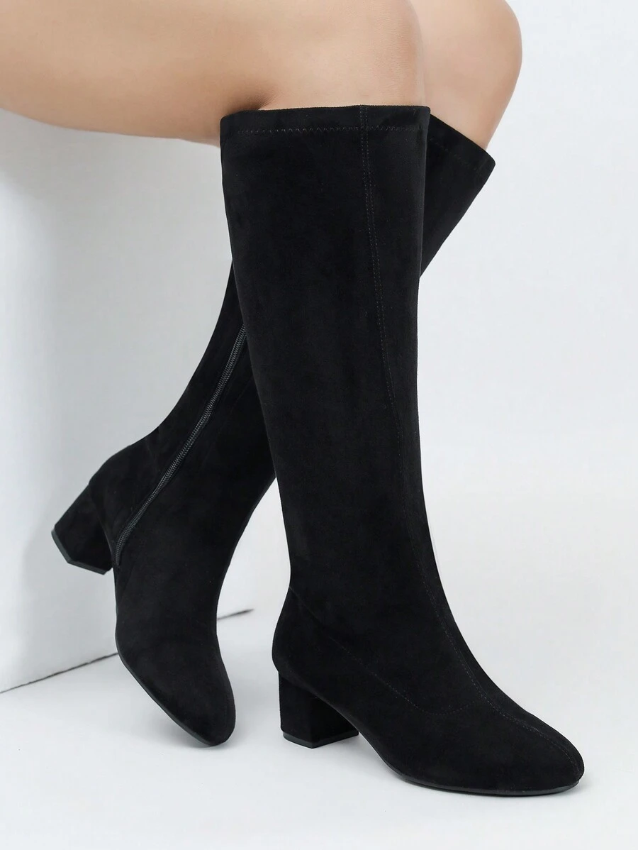 CUCCOO CURVES Women Wide Fit Pointed Toe Faux Suede Western Mid-Calf Boots, 2024 New Autumn/Winter For Christmas And New Year Holiday Vibe Fall And Winter Valentines