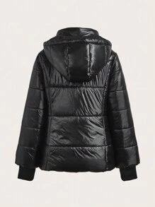 SHEIN Clasi Manteau court matelassé et chaud avec doublure thermique pour femmes, automne/hiver