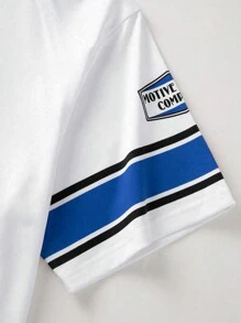 PAVTROS 男士条纹拼接数字印花短袖T恤，休闲日常穿着，图案T恤，图案T恤，图案男士T恤 - 彩色 - 查看 3