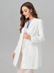 TaskEZ Women's V-Neck Long Sleeve Double Pocket Long White Coat Nurse/Doctor Work Uniform Autumn And Winter Ladies Outerwear, Health Check Surgical Gown Uniforms Women Solid Color Pet Grooming Work Uniform Tops Nutritionist Work Clothes Short Sleeve Laboratory Work Clothes, Multi-Pocket Functional Work Clothes, Functional Women's Clothing Can Be Worn On Christmas, Women's Fashion Coat, Front Placket Button Design Fashionable And Easy To Put On And Take Off