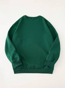 SHEIN LUNE Minimalist Letter Graphic Round Neck Long Sleeve Plus Size Sweatshirt Graduation,Back To School Outfits,Graduation,Teacher Outfits For Women,Back To School - Dark Green - View 2