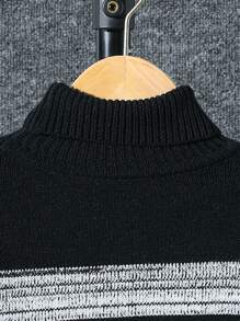 SHEIN Tween Boy' Striped Color Block Turtleneck Casual Knitted Sweater, Fashion New Item For Autumn/Winter