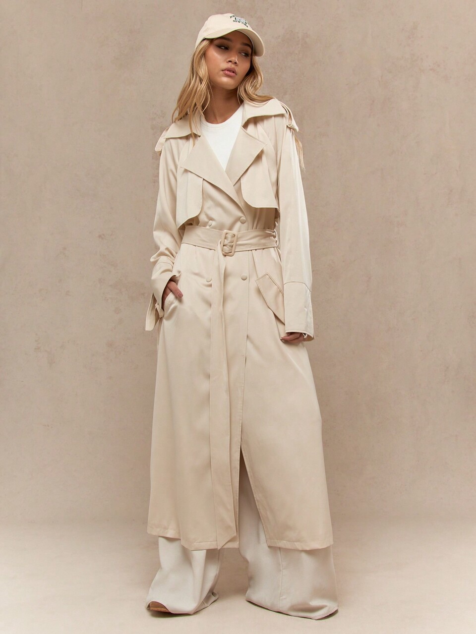MISSGUIDED Oversized Double Breasted Belted Long Trench Coat