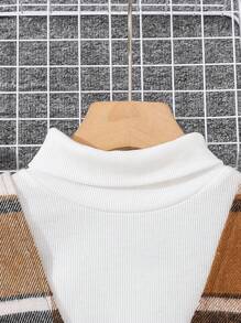 SHEIN طقم يتكون من تي شيرت أساسي بياقة عالية وأكمام طويلة ، وتنورة كاجوال بنمط البوليستر على شكل أربطة معلقة مناسب للمراهقات، موسم الخريف - متعدد الألوان - مشاهدة 6