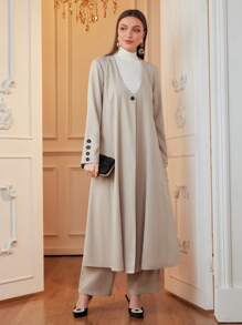 Seusyu 2pcs Women Solid Single-Breasted Long Sleeve Long Jacket And Pants Set, Elegant Style For Autumn 2 Pieces Set Fall Cloth For Women - Khaki - View 7