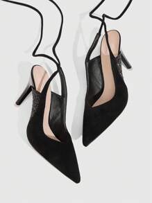 CUCCOO SZL Black High Heel Pumps For Women, New Summer Design, Lace-Up Glitter Faux Suede Sexy Fashionable High Heel Shoes Valentine's Day - Black - View 10