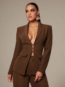 Silquee Women's All-Match Versatile Commuting Professional Mature Mobwife Classic Short Mocha Chocolate Brown Tailored Windbreaker Coat, Suitable For Thanksgiving, Christmas, New Year's Eve Outfit