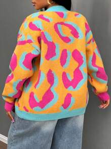 Slaydiva Leopard Print Loose Fit Crew Neck Long Sleeve Women Sweater, Winter
