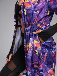 Innovista Women Casual Outdoor Wave Print Zipper Front Drawstring Waist Hooded Sports Jacket