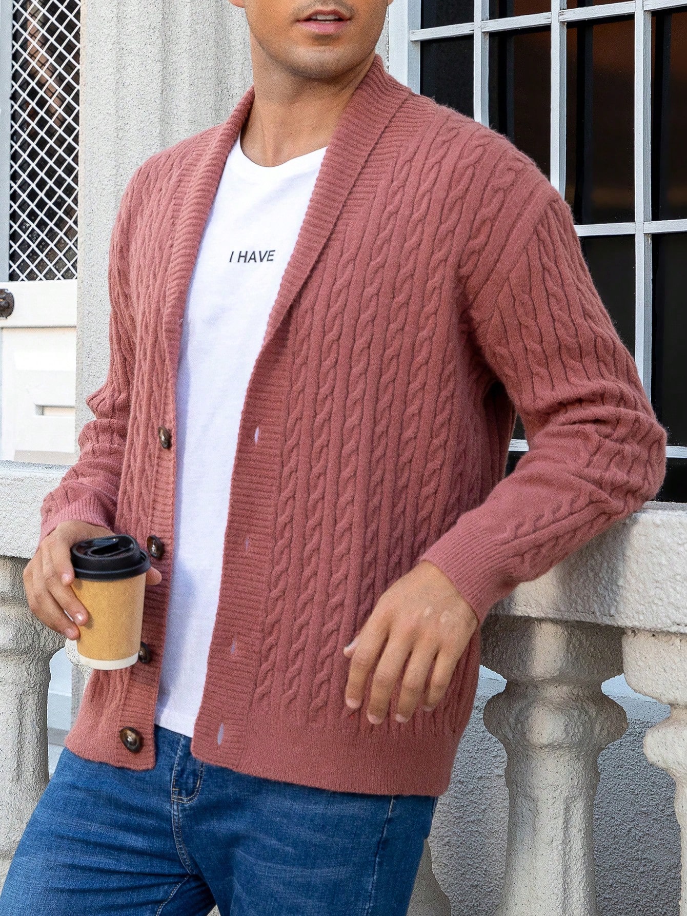 Men's Solid Color Shawl Collar Long Sleeve Single-Breasted Casual Cardigan, Autumn/Winter