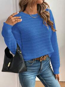 Selenza Women's Solid Color Long Sleeve Bow Decor Casual Pullover Sweater Knit Pullover Fall Winter - Blue - View 3