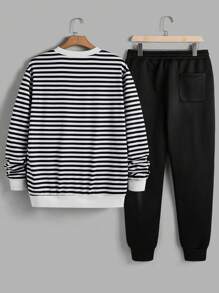 Manfinity VCAY 2 件套罗纹条纹圆领落肩休闲运动服套装，适合秋季