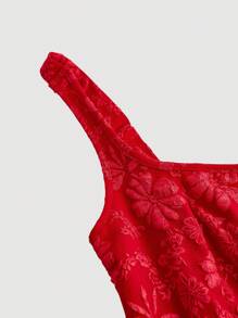 SHEIN MOD Váy Jacquard phong cách cung điện cổ điển màu trắng cho nữ Váy mùa hè cho nữ Váy phù dâu Quần áo dự tiệc cô dâu trở lại trường - Đỏ - Xem 3