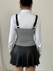 Chiquease Fashionable Fitted Crop Color Block Camisole Top, To Be Worn Outerwear Graphic Tees Women Tops - Black - View 2