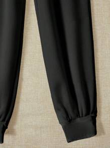 Flirla English Letter Printed Warm Chunky Sweatpants Graduation,Back To School Outfits,Graduation,Teacher Outfits For Women,Back To School Fall Cloth For Women - Black - View 4