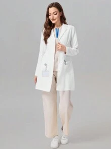 TaskEZ Women's V-Neck Long Sleeve Double Pocket Long White Coat Nurse/Doctor Work Uniform Autumn And Winter Ladies Outerwear, Health Check Surgical Gown Uniforms Women Solid Color Pet Grooming Work Uniform Tops Nutritionist Work Clothes Short Sleeve Laboratory Work Clothes, Multi-Pocket Functional Work Clothes, Functional Women's Clothing Can Be Worn On Christmas, Women's Fashion Coat, Front Placket Button Design Fashionable And Easy To Put On And Take Off