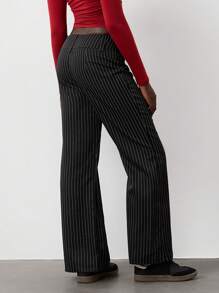 Lunelith SHEIN Lunessa 1pc Office Lady Black Striped High Waist Straight Leg Trouser, Fashion Formal Workwear, Autumn/Winter