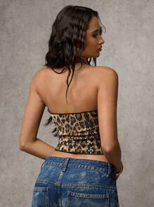 SHEIN BAE Women Halter Neck Backless Sequined Leopard Print Tank Top,Suitable For Parties Holiday ,New Years Eve Outfit,Christmas Party Women Top,Cheetah Print