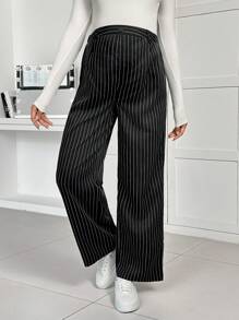 SHEIN Pregnant Women High Waist Striped Wide Leg Pants, Casual, For Maternity