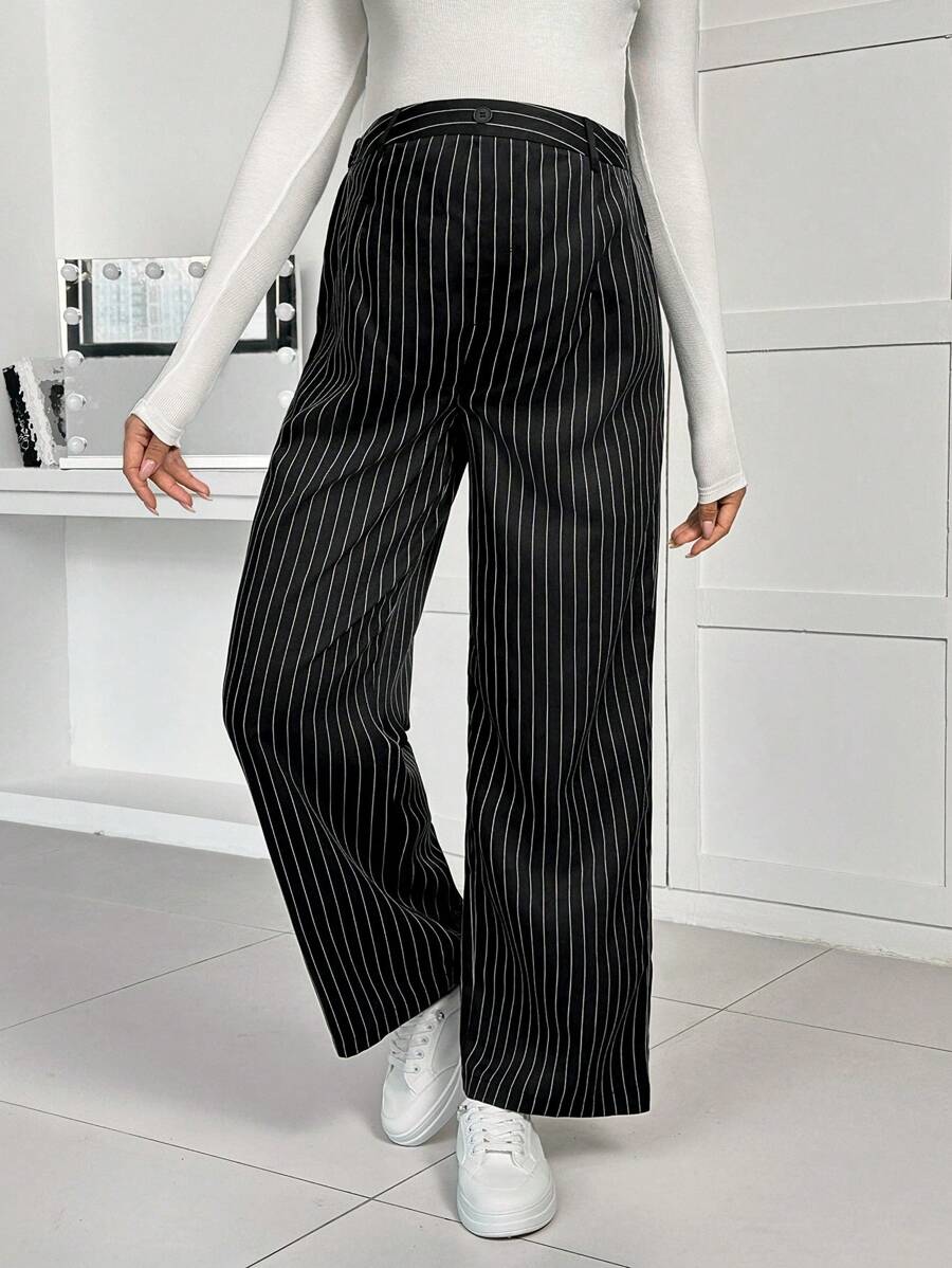 SHEIN Pregnant Women High Waist Striped Wide Leg Pants, Casual, For Maternity