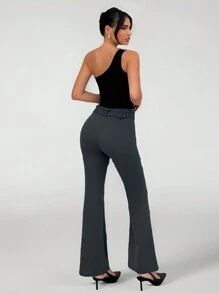 SHEIN Tall Quần ống loe co giãn có thắt lưng dành cho nữ - Xám - Xem 2