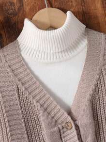 Cardigans para niñas preadolescentes, suéter de punto grueso color caqui, chaqueta cálida de moda y estilo para otoño/invierno