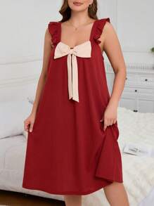 Plus Size Loose Bowknot Decor Frill Trim Camisole Nightgown