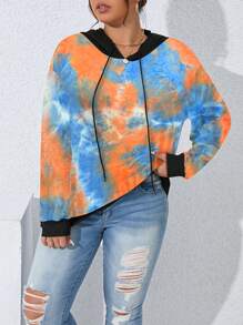SHEIN LUNE Sudadera con capucha minimalista de manga larga con parches de un solo color, para uso casual diario en talla grande
