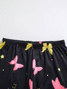 SHEIN Bộ 2 món/Bộ đồ ngủ in hình bướm dễ thương vừa vặn cổ tròn dài tay và quần dài cho bé gái tuổi teen - Nhiều màu - Xem 3