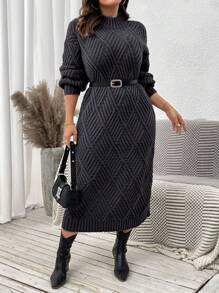 Calvaya Robe-pull ample pour femme, col rond, épaules dénudées, manches longues, unie, décontractée, automne/hiver