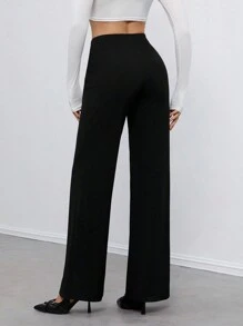 SHEIN Tall Solid High Waist Wide Leg Pants Bootcut Wide Leg Pants Dress Pants - Black - View 3