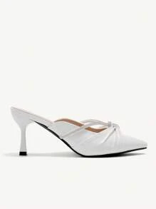 CUCCOO CHICEST French Style 2024 New White Pointed Toe Mules, Women Spring/Summer Artificial Leather, Rhinestone Decor High Heel Sandals Spring Shoes Prom Heels - White - View 5