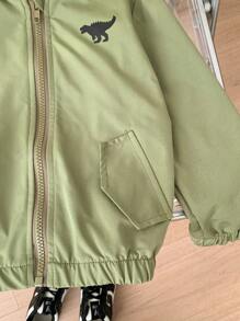 SHEIN Chàng trai trẻ In Khủng long Dây kéo áo có mũ Áo khoác Without Tee - xanh quân đội - Xem 7