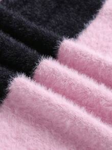 Manfinity VCAY Unisex Fluffy Striped Rabbit Bear Plush Oversized Drop Shoulder Crew Neck Pullover Sweater, For Fall Winter - Multicolor - View 7