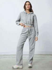 SHEIN EZwear 拉链连帽夹克和裤子套装 - 白色 - 查看 6
