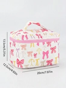 Duchess Plum Artist Girlcore 粉色蝴蝶结图案便携式化妆包，适合节日、新年、情人节