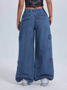 SHEIN ICON 女士休闲宽松街头风格阔腿工装牛仔裤低腰直筒牛仔裤