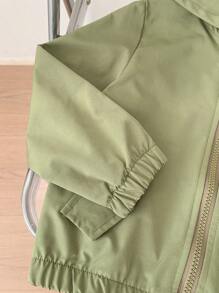 SHEIN Chàng trai trẻ In Khủng long Dây kéo áo có mũ Áo khoác Without Tee - xanh quân đội - Xem 4