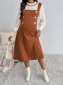 SHEIN Vestido de maternidad 2 en 1 con cuello con volantes, para invierno