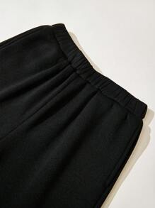 SHEIN Tween Girls' Casual Sporty Knit Crew Neck Sweatshirt Set - Black - View 8