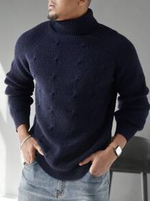 Manfinity CityGents 1 pieza Suéter casual de cuello alto, manga raglán y manga larga de unicolor para hombre, apto para otoño/invierno