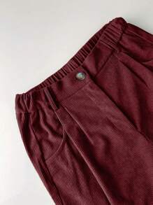 SHEIN LUNE Normale Damen Große Größen Khaki Cord Gerade Bein Hose, Winter - Bordeaux - Übersicht 3