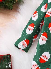 SHEIN 2pcs Newborn Baby Boys Christmas Santa Claus & Stripe Print Soft & Comfortable Long Sleeve Zipper Closure Romper Outfit Set