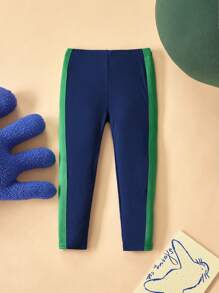 THE HAPPY LOOK Young Boy Navy Blue Contrast Color Elastic Waist Casual Slim Fit Pants, Autumn/Winter - Blue - View 1