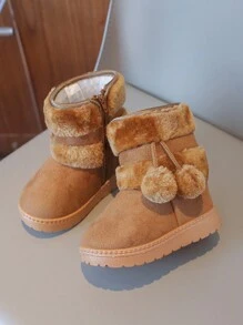 1 Đôi bốt trẻ em, bốt đi tuyết lông xù màu kaki, đế mềm chống trượt, thiết kế vừa vặn, phù hợp cho bé trai và bé gái đi chơi ngoài trời, tiệc tùng, du lịch, mùa đông - Màu Khaki - Xem 3