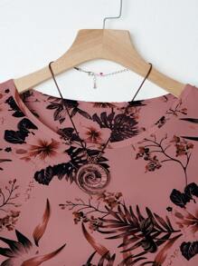 EMERY ROSE 2 件套女士套装：圆领短袖全印花简约上衣和裤子