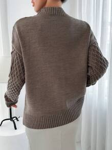 RueChic Women Round Neck Mixed Knit Detailed Sweater - Mocha Brown - View 2